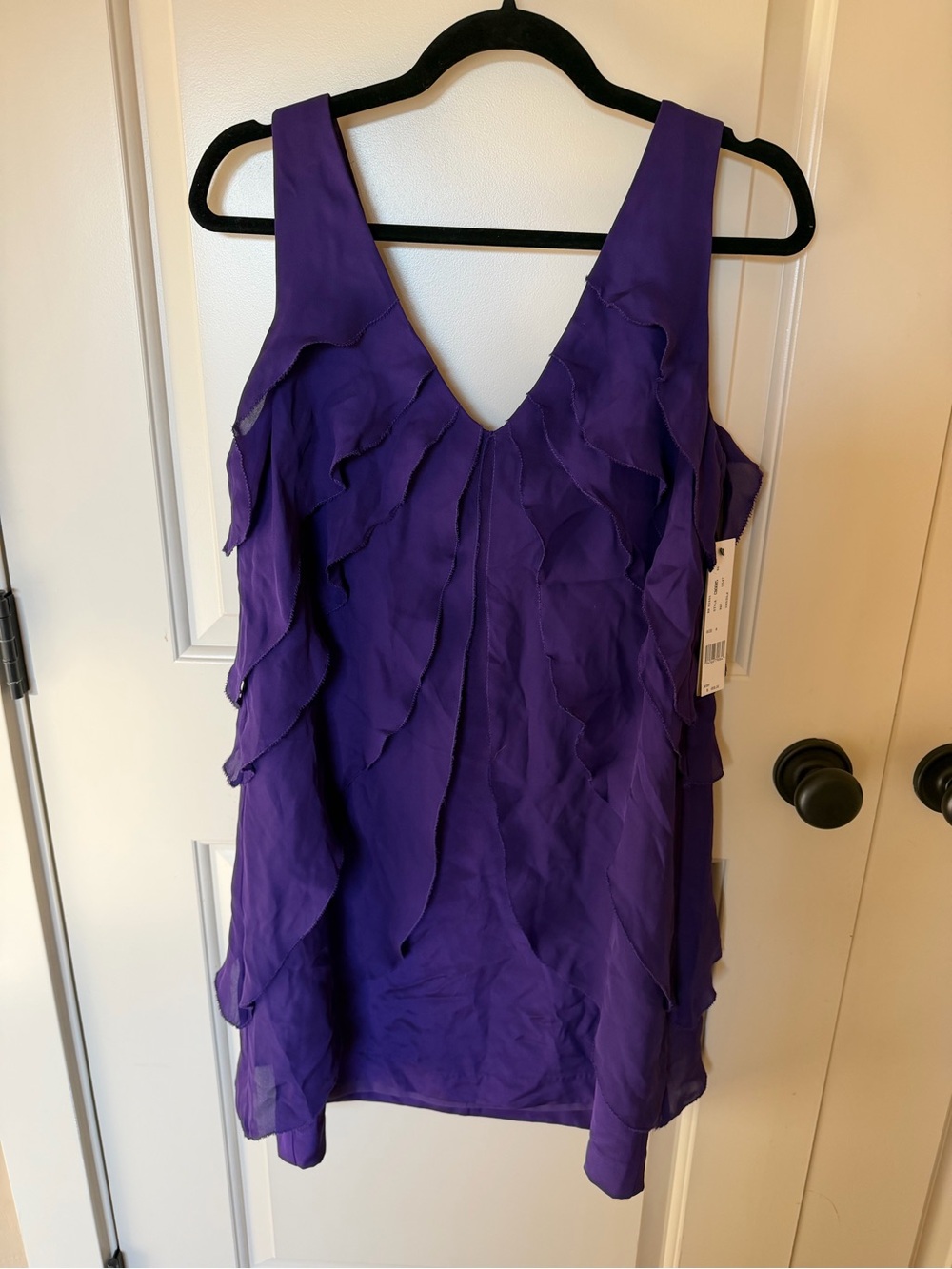 NWT Nicole Miller Collection Purple Silk Ruffle Cocktail Dress 8